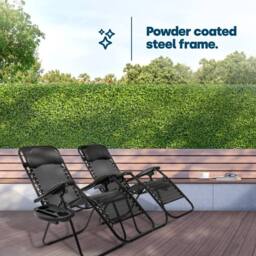 LIVIVO Outdoor Gravity Textline Chair Set with Headrest & Tray - Set of 2 in Black - thumbnail 3