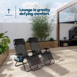 LIVIVO Outdoor Gravity Textline Chair Set with Headrest & Tray - Set of 2 in Black - thumbnail 2