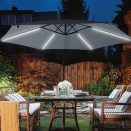 Wyld and Coco 285 cm Grey Cantilever Parasol with Solar LED Lights Aluminium Pole - thumbnail 1