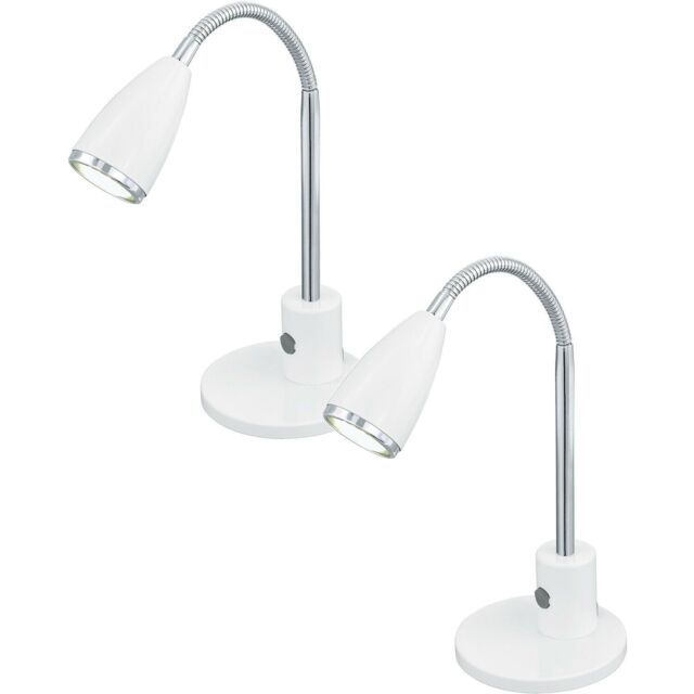 Loops 2 PACK Table Lamp Colour White Chrome Steel Rocker Switch GU10 1x3W Included - image 1