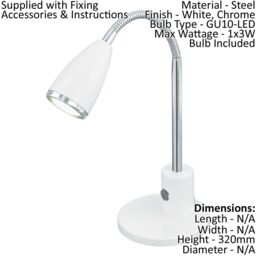 Loops 2 PACK Table Lamp Colour White Chrome Steel Rocker Switch GU10 1x3W Included - thumbnail 2