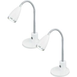 Loops 2 PACK Table Lamp Colour White Chrome Steel Rocker Switch GU10 1x3W Included