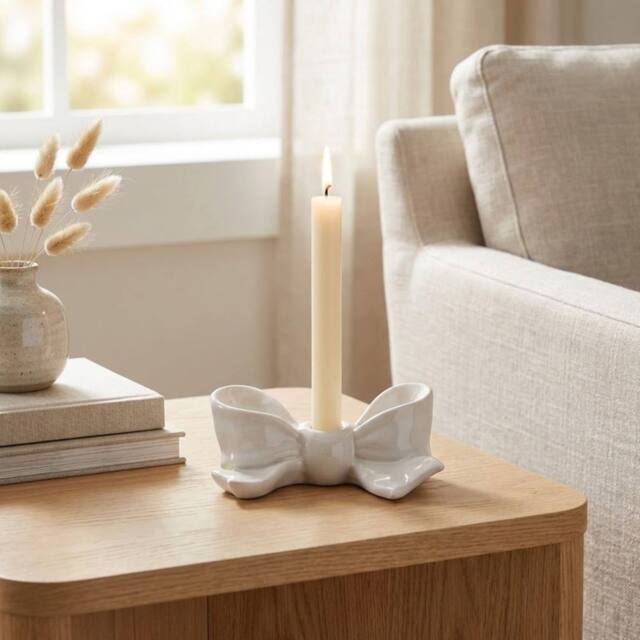 Garden Greatness Relica Blanc Bow Taper Candle Holder in Cream - Size: 1 Pack - image 1