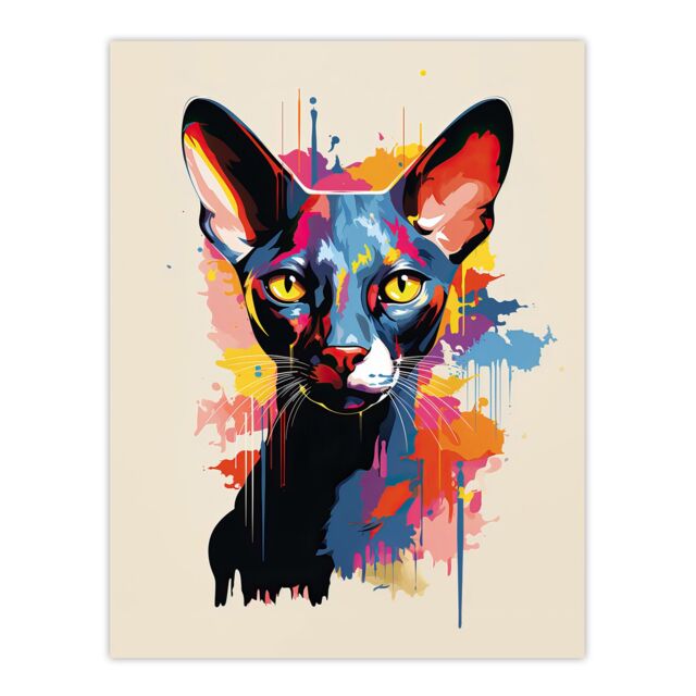 "Artery8 Wall Art Print Shorthair Cat Lover Gift Pet Portrait Orange Blue Pink Artwork Painting Poster - Size: W18"" x H24""" - image 1
