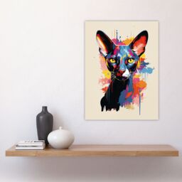 "Artery8 Wall Art Print Shorthair Cat Lover Gift Pet Portrait Orange Blue Pink Artwork Painting Poster - Size: W18"" x H24""" - thumbnail 4