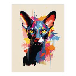 "Artery8 Wall Art Print Shorthair Cat Lover Gift Pet Portrait Orange Blue Pink Artwork Painting Poster - Size: W18"" x H24""" - thumbnail 1