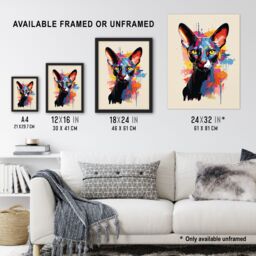 "Artery8 Wall Art Print Shorthair Cat Lover Gift Pet Portrait Orange Blue Pink Artwork Painting Poster - Size: W18"" x H24""" - thumbnail 3