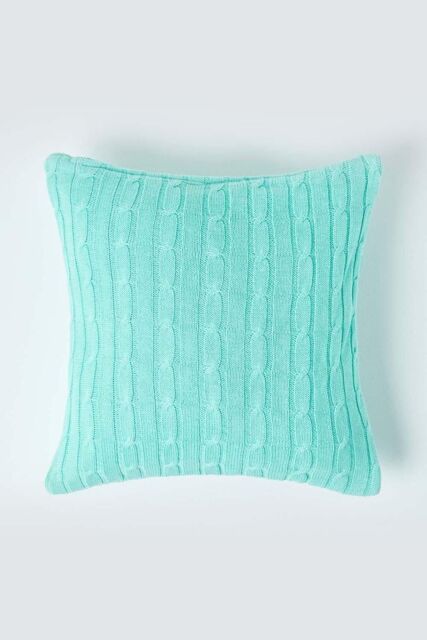 Homescapes Cotton Cable Knit Cushion Cover, 45 x 45 cm in Green - Size: 45 cm x 45 cm - image 1