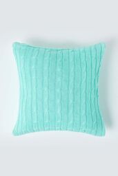 Homescapes Cotton Cable Knit Cushion Cover, 45 x 45 cm in Green - Size: 45 cm x 45 cm
