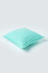Homescapes Cotton Cable Knit Cushion Cover, 45 x 45 cm in Green - Size: 45 cm x 45 cm - thumbnail 3