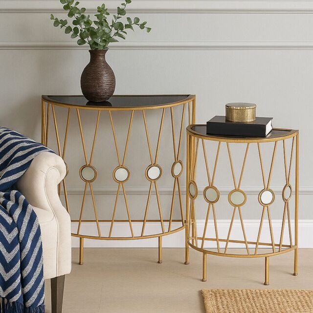 Orsina Stylish Set Of 2 Cross Design Console Tables, Durable Hallway Table, Easily Maintained Modern Console Table in Gold - image 1