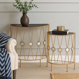 Orsina Stylish Set Of 2 Cross Design Console Tables, Durable Hallway Table, Easily Maintained Modern Console Table in Gold