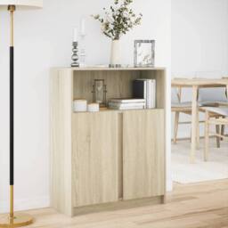 Berkfield Home Sideboard with LED Sonoma Oak 77x34x100 cm Engineered Wood in Light Tan - Size: 77 x 34 x 100 cm - thumbnail 4
