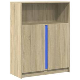 Berkfield Home Sideboard with LED Sonoma Oak 77x34x100 cm Engineered Wood in Light Tan - Size: 77 x 34 x 100 cm - thumbnail 1