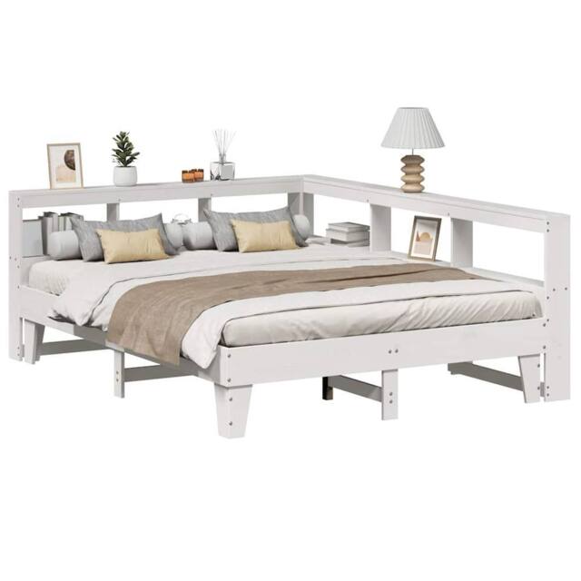 Berkfield Home Bookcase Bed without Mattress White 160x200cm Solid Wood Pine - Size: 160x200 cm - image 1