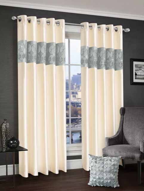 Intimates Vogue 3D Floral Diamante Ready Made Eyelet Curtains in Silver - Size: 168 cm width x 183 cm drop