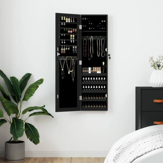 Berkfield Home Mirror Jewellery Cabinet Wall Mounted Black 30x8.5x106 cm - image 1