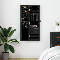Berkfield Home Mirror Jewellery Cabinet Wall Mounted Black 30x8.5x106 cm