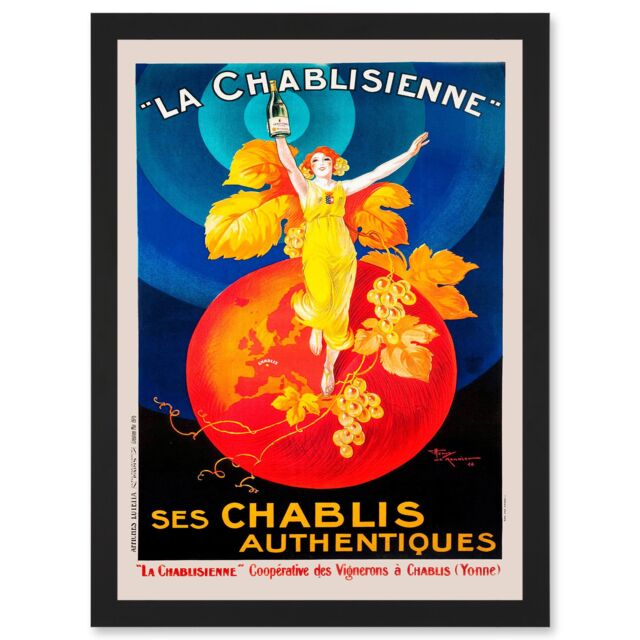 Artery8 Chablis Wine French Vintage Advert Artwork Framed Wall Art Print A4 in Black - image 1