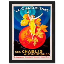 Artery8 Chablis Wine French Vintage Advert Artwork Framed Wall Art Print A4 in Black - thumbnail 1