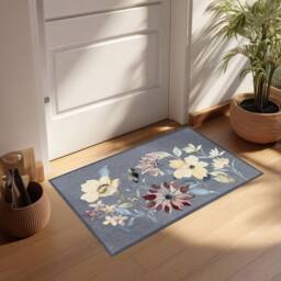 The Rug Shop UK Grey Yellow Brown Modern Floral Easy to Clean Mat - Size: 50 cm x 75 cm - thumbnail 2