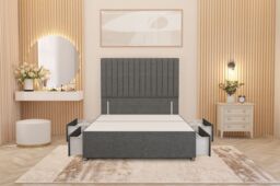 "Somnior Eleanor Divan Bed 4 Drawers & 54"" Floor Standing Headboard Linen in Mid Grey - Size: Super King" - thumbnail 4