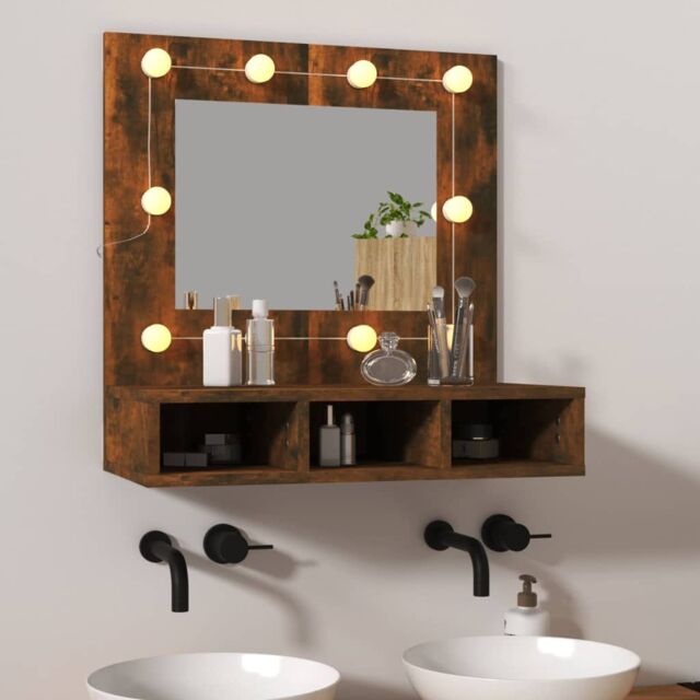 Berkfield Home Mirror Cabinet with LED Smoked Oak 60x31.5x62 cm in Brown - image 1