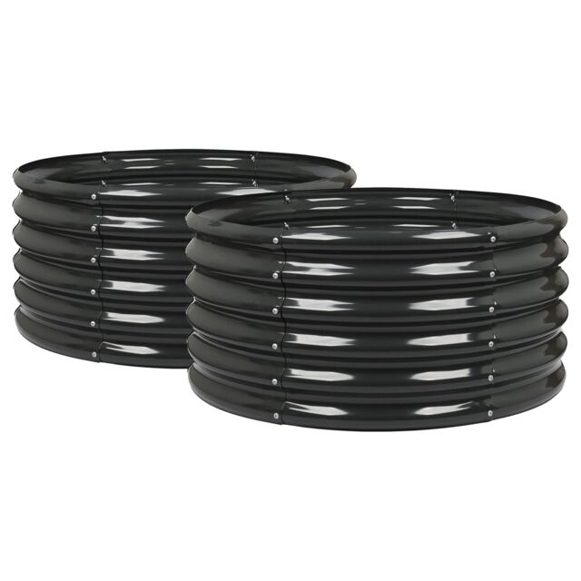 Harbour Housewares Raised Garden Beds - 2x Round Bottomless Galvanised Steel Planter 90 x 45cm in Black - Size: 90 x 45 cm - image 1