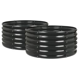 Harbour Housewares Raised Garden Beds - 2x Round Bottomless Galvanised Steel Planter 90 x 45cm in Black - Size: 90 x 45 cm - thumbnail 1