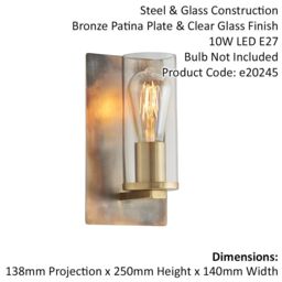 Loops Bronze Patina Plate Wall Lamp Light & Clear Glass Shade - Dimmable LED Fitting - thumbnail 2
