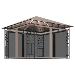 Berkfield Home Gazebo with Mosquito Net&LED String Lights 3x3x2.73 m Taupe in Beige - thumbnail 2