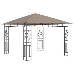 Berkfield Home Gazebo with Mosquito Net&LED String Lights 3x3x2.73 m Taupe in Beige - thumbnail 5