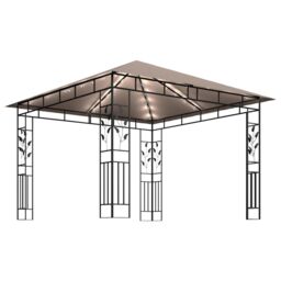 Berkfield Home Gazebo with Mosquito Net&LED String Lights 3x3x2.73 m Taupe in Beige - thumbnail 4