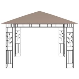 Berkfield Home Gazebo with Mosquito Net&LED String Lights 3x3x2.73 m Taupe in Beige - thumbnail 6