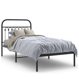 Berkfield Home Metal Bed Frame without Mattress with Headboard Black 90x200cm - Size: 90x200 cm - thumbnail 3