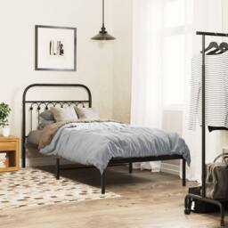 Berkfield Home Metal Bed Frame without Mattress with Headboard Black 90x200cm - Size: 90x200 cm - thumbnail 2