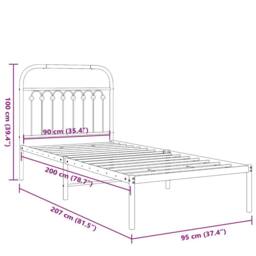Berkfield Home Metal Bed Frame without Mattress with Headboard Black 90x200cm - Size: 90x200 cm - thumbnail 8
