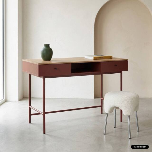 sweeek Wood decor & iron desk with 2 drawers & 1 compartment in Burgundy - image 1