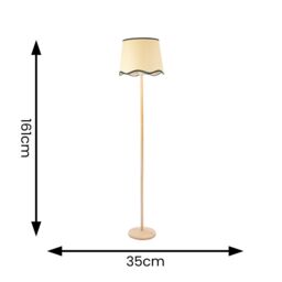 ValueLights Triston Natural Light Wood Stem Floor Lamp with Scallop Trim Tapered Lamp Shade in Black - thumbnail 6