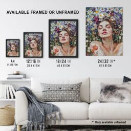 Artery8 Wall Art Print Woman Laying in Spring Flower Field Mosaic Art Framed Poster in Black - Size: A4 - thumbnail 3