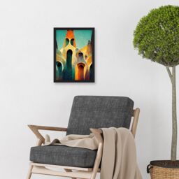 Artery8 Colourful Modern Painting Gaudi Style Architecture Sagrada Familia Artwork Framed Wall Art Print A4 in Black - thumbnail 2