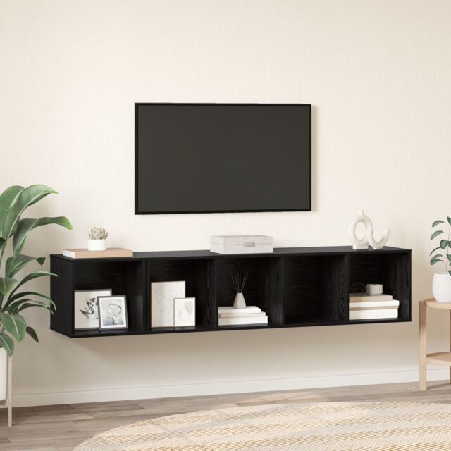 Berkfield Home TV Cabinet Set Wall-mounted with Storage 2 pcs Black oak 37 x 37 x 142.5 cm - image 1