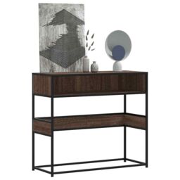 Berkfield Home Console Table Brown Oak 90x35x80 cm Engineered Wood - Size: 90 x 35 x 80 cm - thumbnail 1