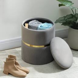 Wyld Haus Rivera Velvet Light Grey Ribbed Storage Ottoman Gold Accent - thumbnail 9