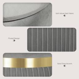 Wyld Haus Rivera Velvet Light Grey Ribbed Storage Ottoman Gold Accent - thumbnail 6