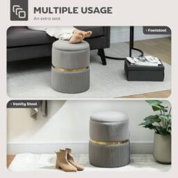 Wyld Haus Rivera Velvet Light Grey Ribbed Storage Ottoman Gold Accent - thumbnail 7