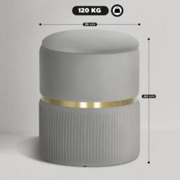 Wyld Haus Rivera Velvet Light Grey Ribbed Storage Ottoman Gold Accent - thumbnail 4