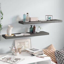 Berkfield Home Floating Wall Shelves 2 pcs High Gloss Grey 90x23.5x3.8 cm MDF