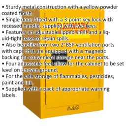 Loops Flammable Substance Storage Cabinet - 585mm x 455mm x 890mm - 3-Point Key Lock - thumbnail 2
