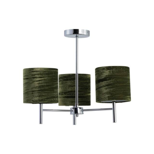 First Choice Lighting Brea - Chrome 3 Light Fitting with Green Crushed Velvet Shades in Silver - image 1